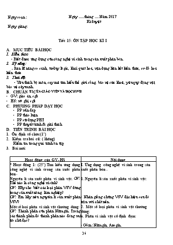 Giáo án Công nghệ Khối 10 - Tiết 15: Ôn tập học kì I