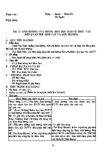 Giáo án Công nghệ Khối 10 - Tiết 22: Ảnh hưởng của thuốc hoá học bảo vệ thực vật đến quần thể sinh vật và môi trường