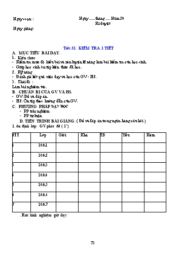 Giáo án Công nghệ Khối 10 - Tiết 31: Kiểm tra 1 tiết