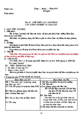 Giáo án Công nghệ Khối 10 - Tiết 33: Chế biến các sản phẩm cây công nghiệp và lâm sản