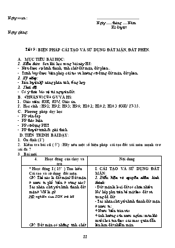 Giáo án Công nghệ Khối 10 - Tiết 9: Biện pháp cải tạo và sử dụng đất mặn, đất phèn