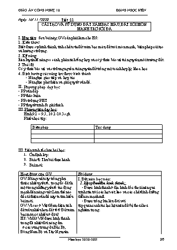 Giáo án Công nghệ Lớp 10 - Tiết 11: Cải tạo và sử dụng đất xám bạc màu,đất xói mòn mạnh trơ sỏi đá - Năm học 2020-2021- Đặng Ngọc Hiến