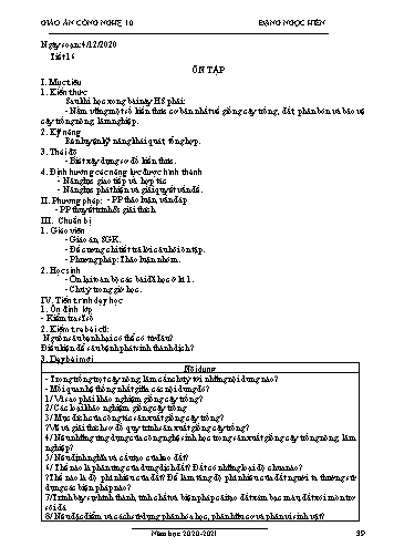Giáo án Công nghệ Lớp 10 - Tiết 16: Ôn tập - Năm học 2020-2021 - Đặng Ngọc Hiến