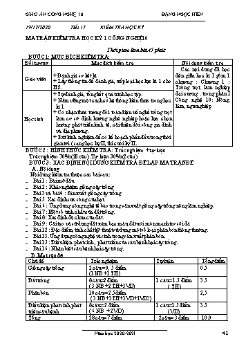 Giáo án Công nghệ Lớp 10 - Tiết 17: Kiểm tra học kì 1 - Năm học 2020-2021 - Đặng Ngọc Hiến