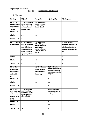 Giáo án Công nghệ Lớp 10 - Tiết 18: Kiểm tra học kì I - Năm học 2019-2020