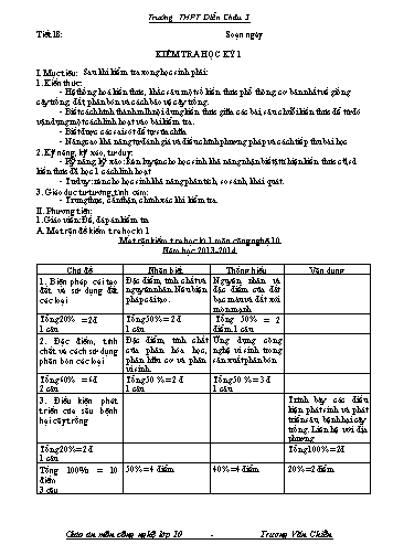 Giáo án Công nghệ Lớp 10 - Tiết 18: Kiểm tra học kỳ I - Trường THPT Diễn Châu 3