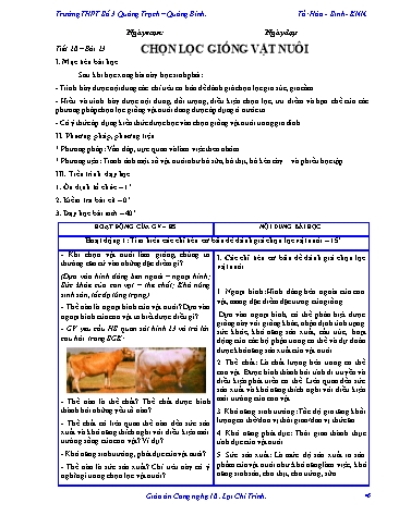Giáo án Công nghệ Lớp 10 - Tiết 20, Bài 23: Chọn lọc giống vật nuôi - Trường THPT Số 3 Quảng Trạch
