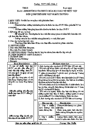 Giáo án Công nghệ Lớp 10 - Tiết 22, Bài 19: Ảnh hưởng của thuốc hóa học bảo vệ thực vật đến quần thể sinh vật và môi trường - Trường THPT Diễn Châu 3