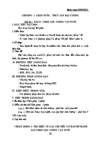 Giáo án Công nghệ Lớp 10 - Tiết 3, Bài 23: Chọn lọc giống vật nuôi - Năm học 2019-2020
