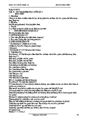 Giáo án Công nghệ Lớp 10 - Tiết 31: Ôn tập kiểm tra giữa kỳ 2 - Năm học 2020-2021 - Đặng Ngọc Hiến