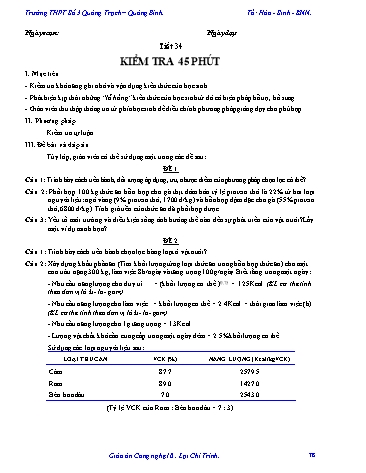 Giáo án Công nghệ Lớp 10 - Tiết 34: Kiểm tra 45 phút - Trường THPT Số 3 Quảng Trạch