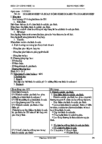 Giáo án Công nghệ Lớp 10 - Tiết 36: Doanh nghiệp và hoạt động kinh doanh của doanh nghiệp - Năm học 2020-2021- Đặng Ngọc Hiến