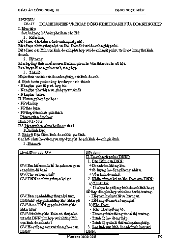 Giáo án Công nghệ Lớp 10 - Tiết 37: Doanh nghiệp và hoạt động kinh doanh của doanh nghiệp - Năm học 2020-2021- Đặng Ngọc Hiến