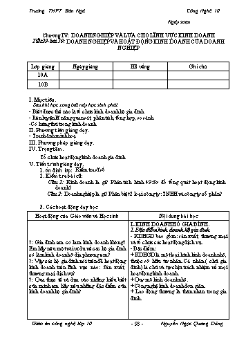 Giáo án Công nghệ Lớp 10 - Tiết 39, Bài 50: Doanh nghiệp và hoạt động kinh doanh của doanh nghiệp - Trường THPT Bản Ngà