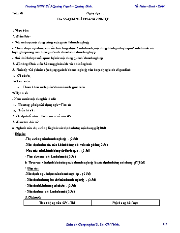 Giáo án Công nghệ Lớp 10 - Tiết 47, Bài 55: Quản lí doanh nghiệp - Trường THPT Số 3 Quảng Trạch