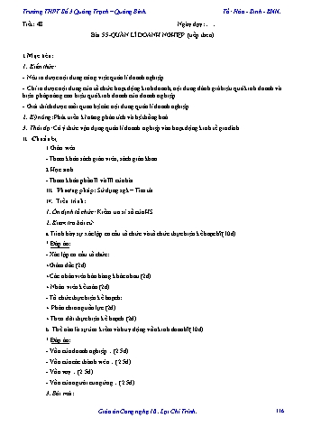 Giáo án Công nghệ Lớp 10 - Tiết 48, Bài 55: Quản lí doanh nghiệp (tiếp theo) - Trường THPT Số 3 Quảng Trạch