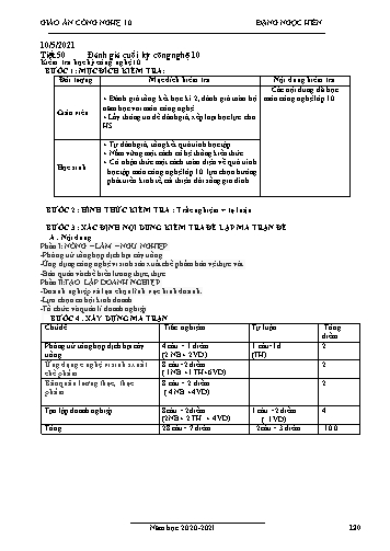 Giáo án Công nghệ Lớp 10 - Tiết 50: Đánh giá cuối kỳ công nghệ 10 - Năm học 2020-2021- Đặng Ngọc Hiến