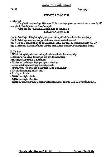 Giáo án Công nghệ Lớp 10 - Tiết 52: Kiểm tra học kì II - Trường THPT Diễn Châu 3