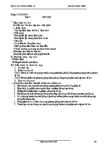 Giáo án Công nghệ Lớp 10 - Tiết 7: Ôn tập - Năm học 2020-2021 - Đặng Ngọc Hiến