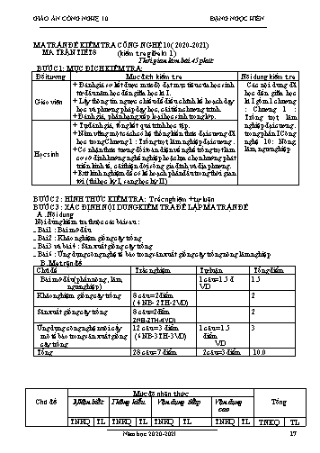 Giáo án Công nghệ Lớp 10 - Tiết 8: Kiểm tra giữa kì 1 - Năm học 2020-2021 - Đặng Ngọc Hiến