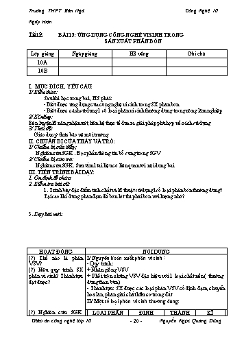 Giáo án Công nghệ Lớp 10 - Tiết 9, Bài 13: Ứng dụng công nghệ vi sinh trong sản xuất phân bón - Trường THPT Bản Ngà