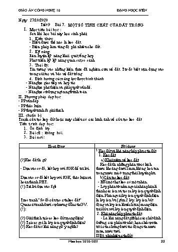 Giáo án Công nghệ Lớp 10 - Tiết 9, Bài 7: Một số tính chất của đất trồng - Năm học 2020-2021- Đặng Ngọc Hiến