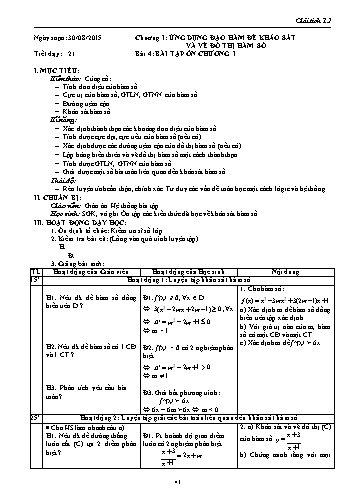 Giáo án Giải tích Lớp 12 - Chương I: Ứng dụng đạo hàm để khảo sát và vẽ đồ thị của hàm số - Tiết 21, Bài 4: Bài tập ôn chương I