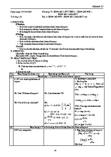 Giáo án Giải tích Lớp 12 - Chương II: Hàm số lũy thừa-Hàm số mũ-Hàm số logarit - Tiết 32, Bài 4: Hàm số mũ-Hàm số logarit (Tiếp theo)