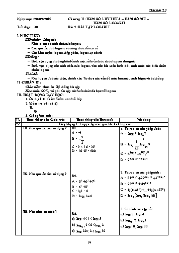 Giáo án Giải tích Lớp 12 - Chương II: Hàm số lũy thừa-Hàm số mũ-Hàm số logarit - Tiết 30, Bài 3: Bài tập logarit