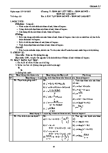 Giáo án Giải tích Lớp 12 - Chương II: Hàm số lũy thừa-Hàm số mũ-Hàm số logarit - Tiết 33, Bài 4: Bài tập hàm số mũ-Hàm số logarit