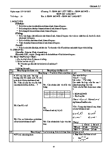 Giáo án Giải tích Lớp 12 - Chương II: Hàm số lũy thừa-Hàm số mũ-Hàm số logarit - Tiết 31, Bài 4: Hàm số mũ-Hàm số logarit