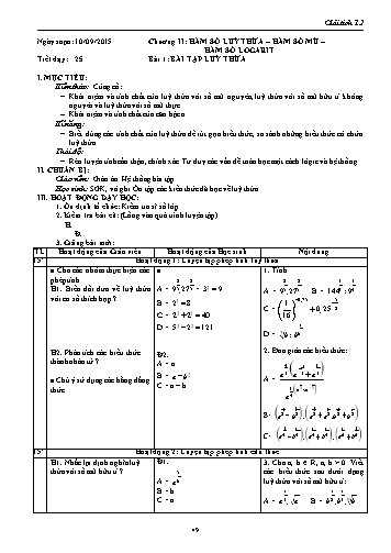 Giáo án Giải tích Lớp 12 - Chương II: Hàm số lũy thừa-Hàm số mũ-Hàm số logarit - Tiết 25, Bài 1: Bài tập luỹ thừa