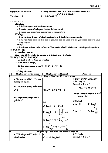 Giáo án Giải tích Lớp 12 - Chương II: Hàm số lũy thừa-Hàm số mũ-Hàm số logarit - Tiết 28, Bài 3: Logarit