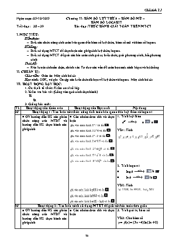 Giáo án Giải tích Lớp 12 - Chương II: Hàm số lũy thừa-Hàm số mũ-Hàm số logarit - Tiết 38+39, Bài: Thực hành giải toán trên MTCT