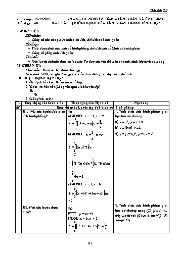 Giáo án Giải tích Lớp 12 - Chương III: Nguyên hàm-Tích phân và ứng dụng - Tiết 60, Bài 3: Bài tập ứng dụng của tích phân trong hình học