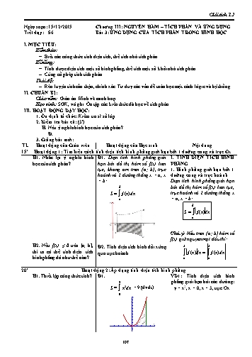 Giáo án Giải tích Lớp 12 - Chương III: Nguyên hàm-Tích phân và ứng dụng - Tiết 56, Bài 3: Ứng dụng của tích phân trong hình học (Tiếp theo)