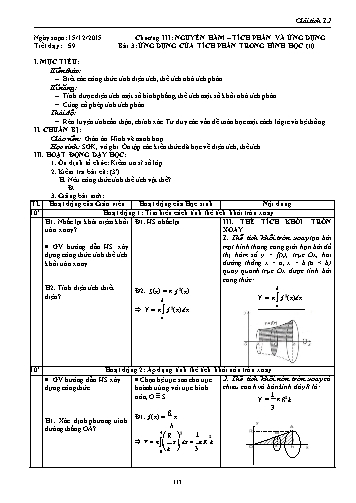 Giáo án Giải tích Lớp 12 - Chương III: Nguyên hàm-Tích phân và ứng dụng - Tiết 59, Bài 3: Ứng dụng của tích phân trong hình học (Tiếp theo)