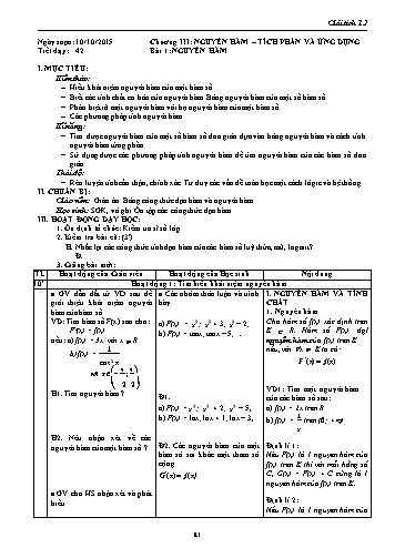 Giáo án Giải tích Lớp 12 - Chương III: Nguyên hàm-Tích phân và ứng dụng - Tiết 42, Bài 1: Nguyên hàm
