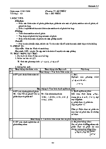 Giáo án Giải tích Lớp 12 - Chương IV: Số phức - Tiết 63, Bài 1: Số phức