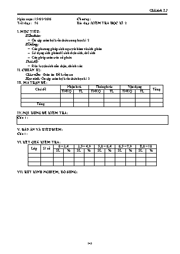 Giáo án Giải tích Lớp 12 - Tiết 76, Bài: Kiểm tra học kì 2