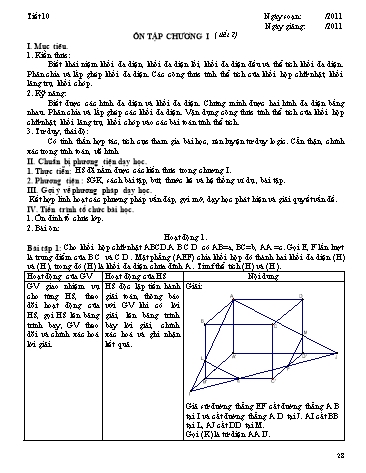 Giáo án Hình học Lớp 12 - Chương I: Khối đa diện - Tiết 10: Ôn tập chương I (Tiết 2)