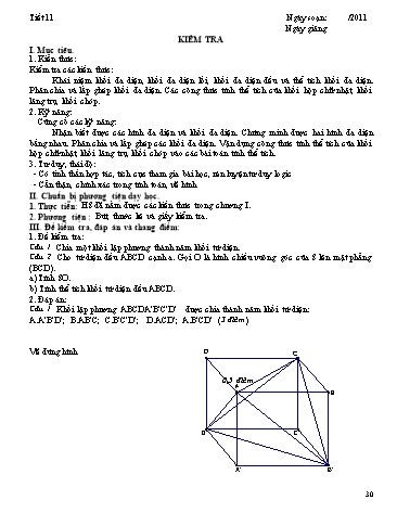 Giáo án Hình học Lớp 12 - Chương I: Khối đa diện - Tiết 11: Kiểm tra