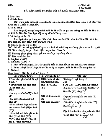 Giáo án Hình học Lớp 12 - Chương I: Khối đa diện - Tiết 5, Bài 2: Bài tập khối đa diện lồi và khối đa diện đều