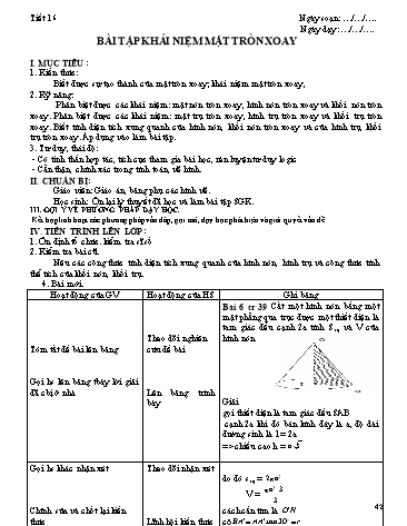 Giáo án Hình học Lớp 12 - Chương II: Mặt nón, mặt trụ, mặt cầu - Tiết 16, Bài 1: Bài tập khái niệm về mặt tròn xoay