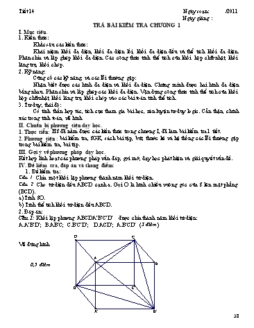 Giáo án Hình học Lớp 12 - Tiết 14: Trả bài kiểm tra chương I