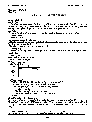 Giáo án Ngữ văn Lớp 12 - Tiết 101, Đọc văn: Ôn tập Văn học - Nguyễn Thị Dạ Ngân