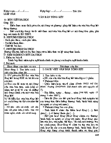 Giáo án Ngữ văn Lớp 12 - Tiết 104: Văn bản tổng kết
