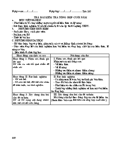 Giáo án Ngữ văn Lớp 12 - Tiết 105: Trả bài kiểm tra tổng hợp cuối năm