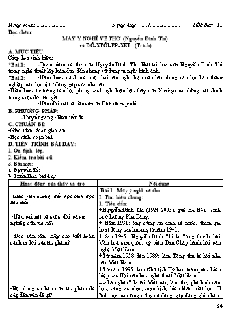 Giáo án Ngữ văn Lớp 12 - Tiết 11: Đọc thêm: Mấy ý nghĩ về thơ (Nguyễn Đình Thi) và Đô-xtôi-ép-xki (Trích)