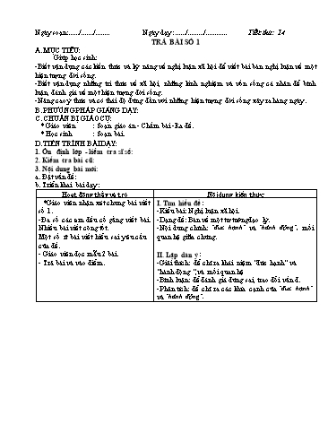 Giáo án Ngữ văn Lớp 12 - Tiết 14: Trả bài số 1